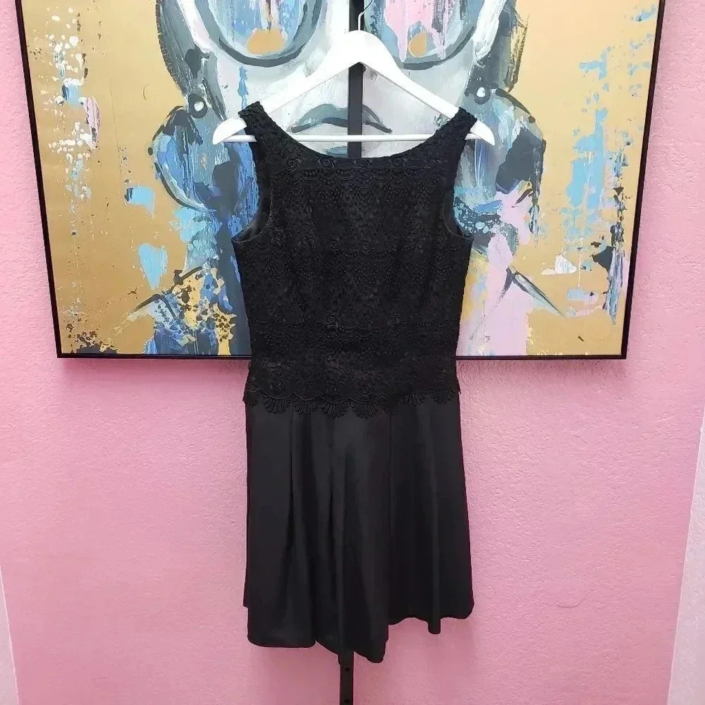 White House Black Market Black Sleeveless Lace Top Flare Dress